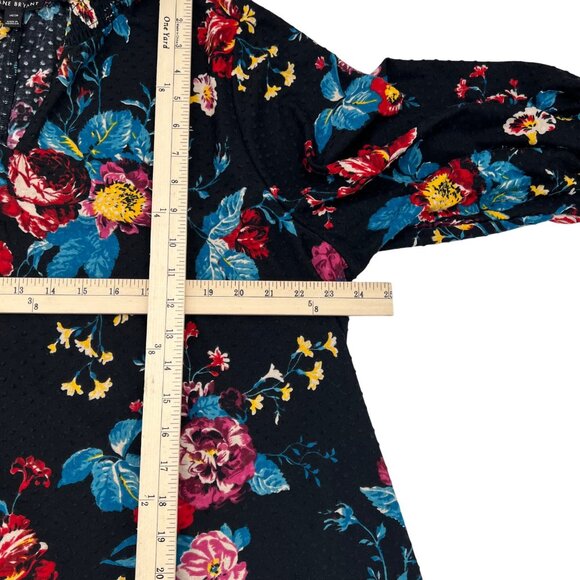 Lane Bryant Floral Print Black Textured Blouse With 3/4 Sleeves Womens Plus Size - Picture 5 of 7